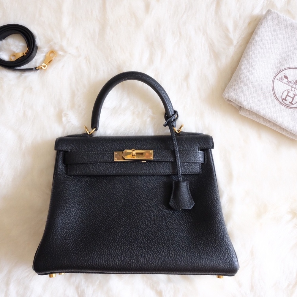 Hermes 28cm Togo Leather Black Kelly Gold Hardware